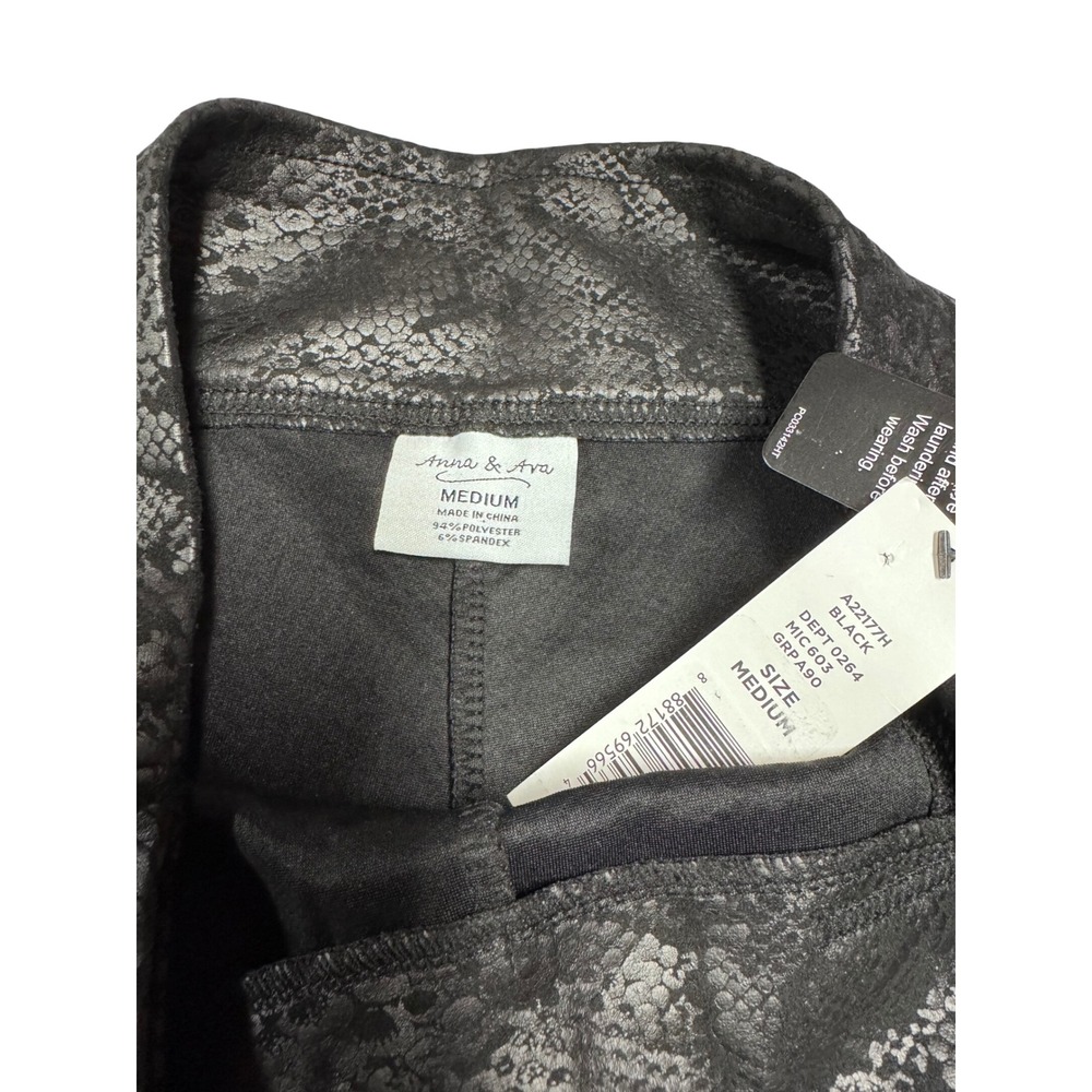 Anna & Ava Womens Black Snakeskin Embossed Leggings High Rise Pants Medium NEW - Picture 5 of 5
